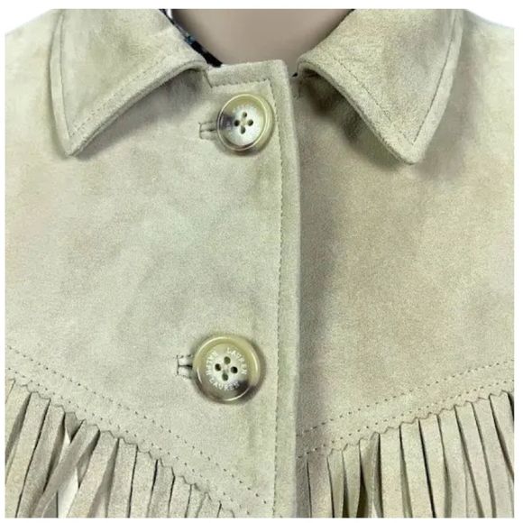 Lauren Ralph Lauren Womens Fringe Trim Goat Suede Jacket In Camel - Picture 4 of 6